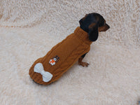 Warm wool sweater for dog with aran patch bear and bow
