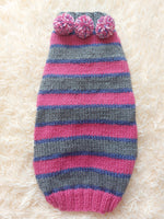 Christmas Striped Dog Sweater With Pom Poms-green red white stripe christmas clothes for pets