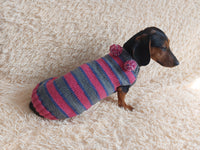 Christmas Striped Dog Sweater With Pom Poms-green red white stripe christmas clothes for pets