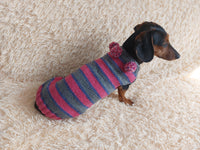Christmas Striped Dog Sweater With Pom Poms-green red white stripe christmas clothes for pets