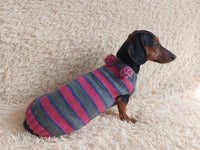 Christmas Striped Dog Sweater With Pom Poms-green red white stripe christmas clothes for pets
