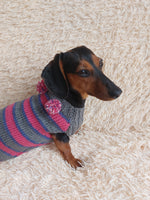 Christmas Striped Dog Sweater With Pom Poms-green red white stripe christmas clothes for pets