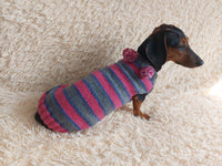 Christmas Striped Dog Sweater With Pom Poms-green red white stripe christmas clothes for pets
