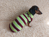 Christmas Striped Dog Sweater With Pom Poms-green red white stripe christmas clothes for pets