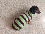 Christmas Striped Dog Sweater With Pom Poms-green red white stripe christmas clothes for pets