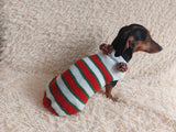 Christmas Striped Dog Sweater With Pom Poms-green red white stripe christmas clothes for pets