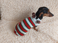 Christmas Striped Dog Sweater With Pom Poms-green red white stripe christmas clothes for pets