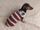 Christmas Striped Dog Sweater With Pom Poms-green red white stripe christmas clothes for pets