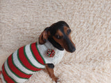 Christmas Striped Dog Sweater With Pom Poms-green red white stripe christmas clothes for pets