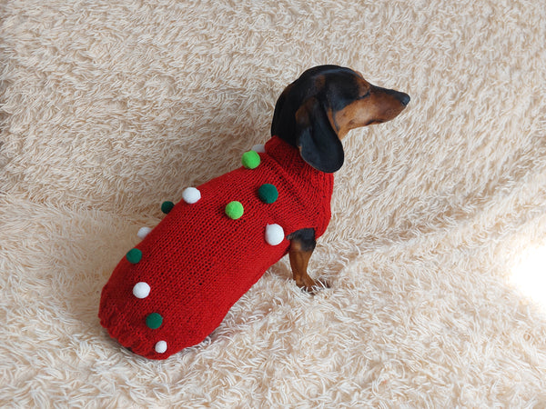 Christmas garland red sweater with pom poms for pets