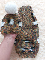 Pet costume with sheep sweater and hat with pompom, dog warm wool set clothes with sheep ram