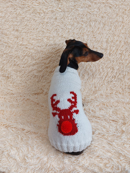 Christmas deer sweater for dog, christmas deer sweater for miniature dachshund, christmas dog clothes