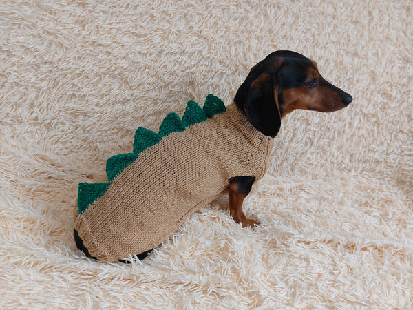Dachshund dinosaur knitted sweater, dinosaur sweater for dogs, clothes dinosaur knitted sweater for dogs