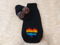 Dachshund costume with multicolored heart and multicolored pompom,knitted dog clothes rainbow sweater and hat for pet
