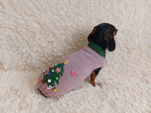 Christmas dressy coat with Christmas tree for dog,dachshund dressy Christmas sweater