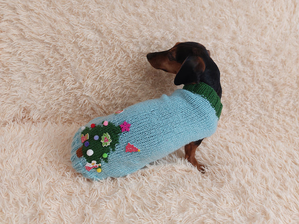 Christmas dressy coat with Christmas tree for dog,dachshund dressy Christmas sweater