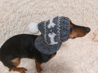 Snood hat wool for dogs with bones and pompom - warm dog ears wool hat-dachshund clothes snood hat with bones