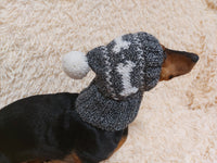 Snood hat wool for dogs with bones and pompom - warm dog ears wool hat-dachshund clothes snood hat with bones