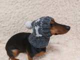 Snood hat wool for dogs with bones and pompom - warm dog ears wool hat-dachshund clothes snood hat with bones