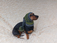 Knitted hat with pom pom for dogs, dachshund hat