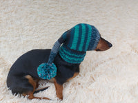 Wiener Knitted Elf Hat with Pompom, hat elf for dachshund