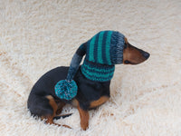 Wiener Knitted Elf Hat with Pompom, hat elf for dachshund