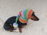 Knitted hat with pom pom for dogs, dachshund hat