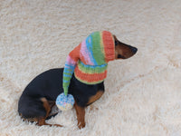 Knitted hat with pom pom for dogs, dachshund hat