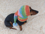 Knitted hat with pom pom for dogs, dachshund hat