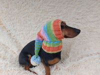 Knitted hat with pom pom for dogs, dachshund hat