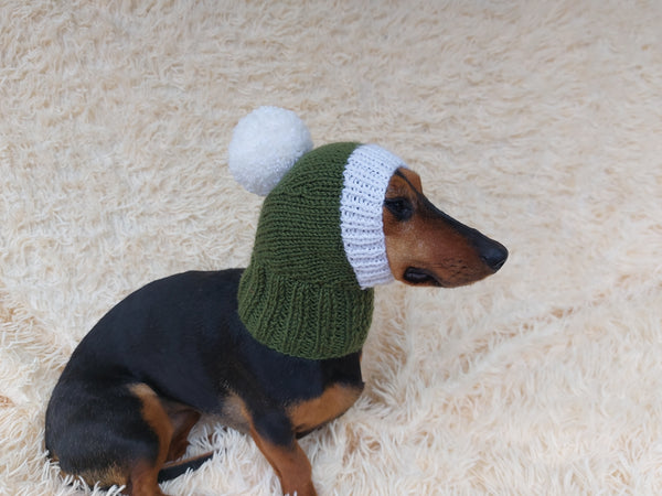 Knitted Dachshund Santa Hat: Wool Blend Christmas Dog Costume