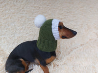 Knitted Dachshund Santa Hat: Wool Blend Christmas Dog Costume