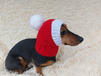Knitted Dachshund Santa Hat: Wool Blend Christmas Dog Costume