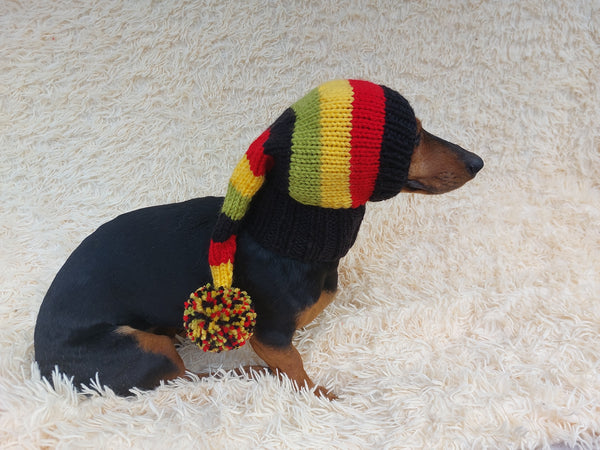 Knitted Christmas Elf Hat for Dachshunds: Wool Blend Dog Costume