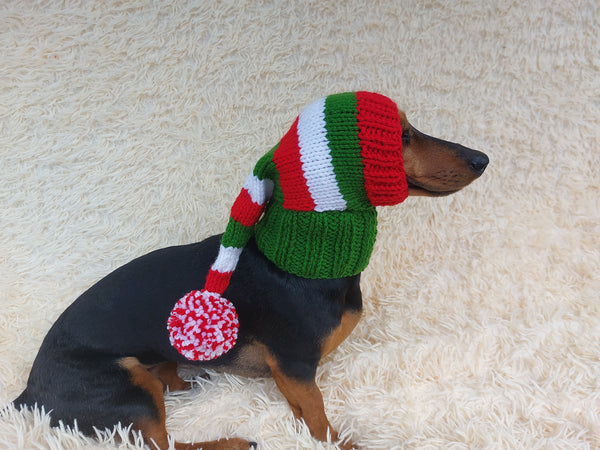 Knitted Wool Blend Santa Hat for Dog: Dachshund Christmas Costume