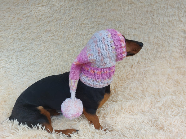 Knitted Christmas Elf Dog Hat: Wool Blend Winter Pet Costume