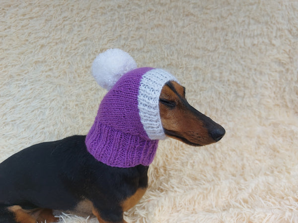 Knitted Dachshund Santa Hat: Wool Blend Christmas Dog Costume