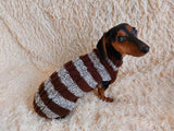 Striped winter wool jumper with collar,dachshund winter sweater with aran and collar