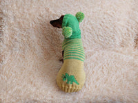 Dinosaur Dog Costume - Warm Wool Striped Dinosaur Costume with Two Big Pom Poms Pet Sweater and Hat Set Jumper and Hat for Dachshund or Dog