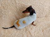 Pet clothes with dachshund and paw, warm handmade knitted sweater for dachshund with paw and dachshund pattern.