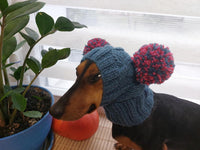 Clothes warm for pets wool hat snood with two pom poms, gift for pet dogs hat with pom poms