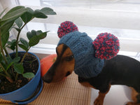 Clothes warm for pets wool hat snood with two pom poms, gift for pet dogs hat with pom poms