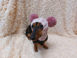 Winter wool melange aran hat for dog with two large pompoms