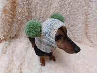 Winter wool melange aran hat for dog with two large pompoms