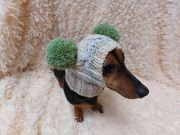 Winter wool melange aran hat for dog with two large pompoms
