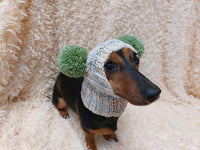 Winter wool melange aran hat for dog with two large pompoms