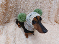 Winter wool melange aran hat for dog with two large pompoms