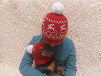 Angora Wool Christmas Gifts and Reindeer in Mom and Dog Hat Set, Housewife and Pet Hat Set, Dog Lover Gift