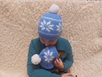 Angora wool snood hat set for mom and dog, snood hat set for housewife and dachshund, mom and dachshund with pompoms