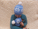 Angora wool snood hat set for mom and dog, snood hat set for housewife and dachshund, mom and dachshund with pompoms